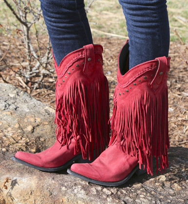 red fringe cowboy boots