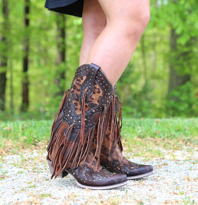 corral leopard fringe boots