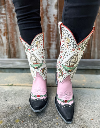 Old Gringo Marina Crackled White Pink L4072-1