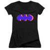 Image for Batman Girls V Neck T-Shirt - Tri Colored Symbol