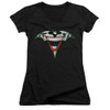 Image for Batman Girls V Neck T-Shirt - Joker Bat Logo