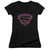 Image for Superman Girls V Neck T-Shirt - Fuchsia Flames