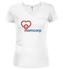 White image for Momcorp Logo Juniors V-Neck T-Shirt