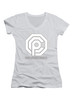 Image for Corporate Logo Symbol Juniors V-Neck T-Shirt on White