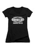 Image for Vandelay Industries Logo Juniors V-Neck T-Shirt on Black