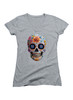 Heather grey Sugar Skull Juniors V-Neck T-Shirt