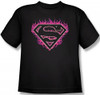 Image Closeup for Superman T-Shirt - Fuchsia Flames Shield Logo