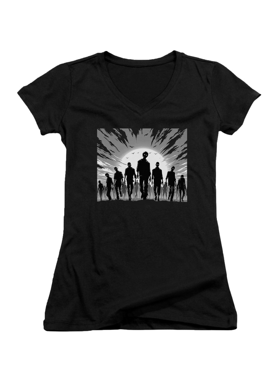 Zombie Horde Silhouette Juniors V-Neck T-Shirt