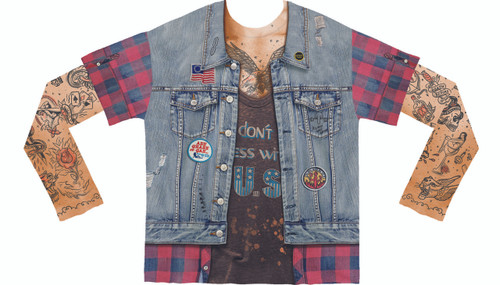 Tattoo Jean Vest Costume Sublimated Long Sleeve T-Shirt