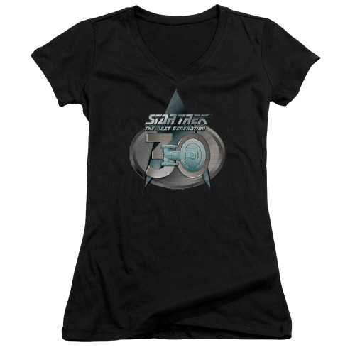 Image for Star Trek The Next Generation Girls V Neck T-Shirt - TNG 30 Logo