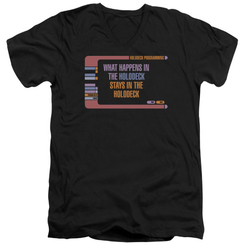 Image for Star Trek The Next Generation T-Shirt - V Neck - What Happens in the Holodeck Stays in the Holodeck
