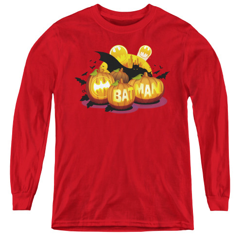 Image for Batman Youth Long Sleeve T-Shirt - Halloween Bat O' Lanterns