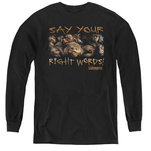 Image for Labyrinth Youth Long Sleeve T-Shirt - Say Your Right Words
