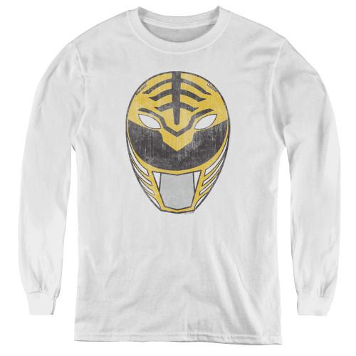 Image for Mighty Morphin Power Rangers Youth Long Sleeve T-Shirt - White Ranger Mask