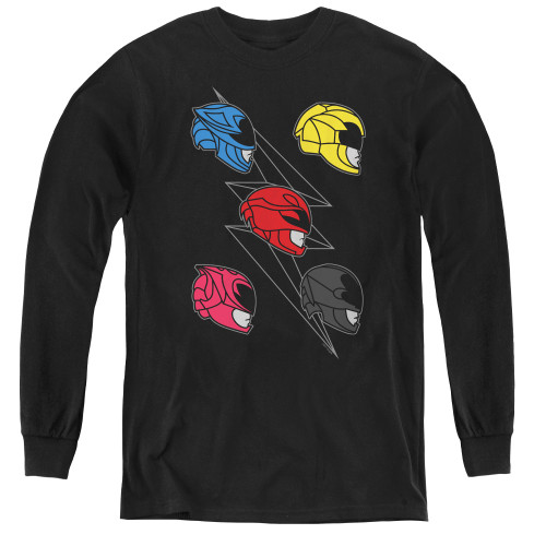 Image for Mighty Morphin Power Rangers Youth Long Sleeve T-Shirt - Line Helmets