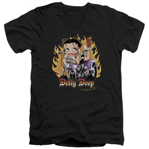 Image for Betty Boop V Neck T-Shirt - Biker Flames Boop