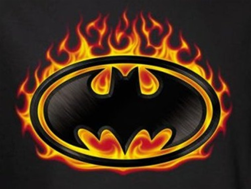 Batman T-Shirt - Bat Flames Shield Logo