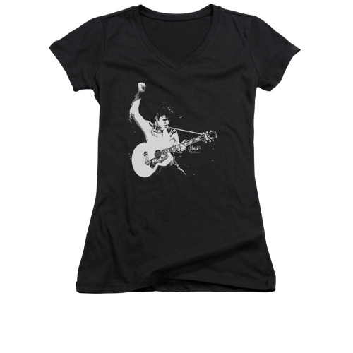 Elvis Girls V Neck T-Shirt - Black & White Guitarman