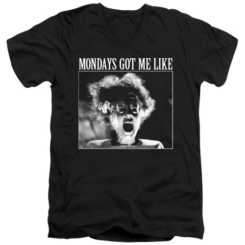 Image for Bride of Frankenstein V Neck T-Shirt - Mondays Got Me Like