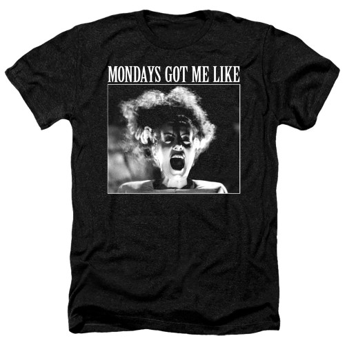 Image for Bride of Frankenstein Heather T-Shirt - Mondays Got Me Like