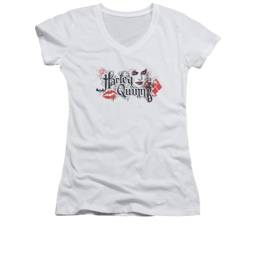 Batman Arkham Knight Girls V Neck T-Shirt - Harley Quinn Lips
