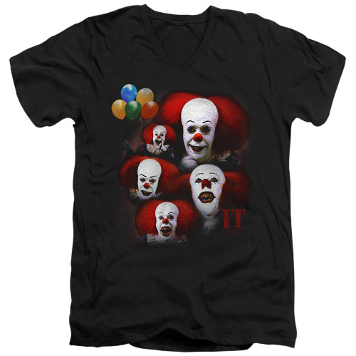 Image for It V Neck T-Shirt - 1990 Many Faces of Pennywise