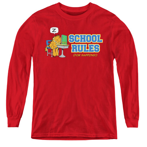 Image for Garfield Youth Long Sleeve T-Shirt - School Rules