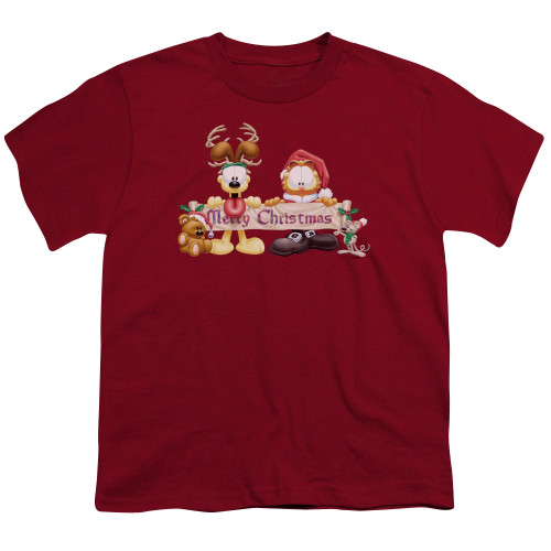 Image for Garfield Youth T-Shirt - Christmas Banner