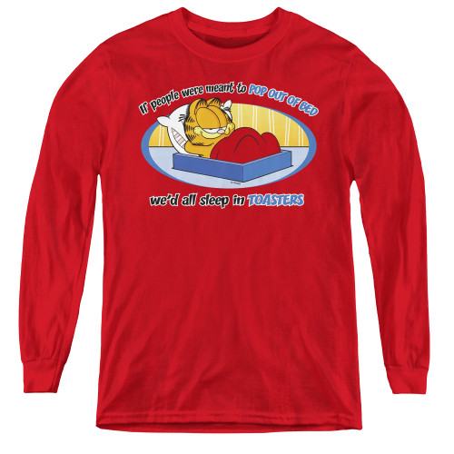 Image for Garfield Youth Long Sleeve T-Shirt - Pop Out of Bed