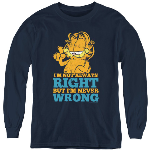 Image for Garfield Youth Long Sleeve T-Shirt - Never Wrong