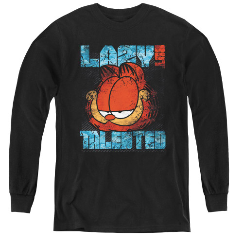 Image for Garfield Youth Long Sleeve T-Shirt - Lazy but Talented Distressed