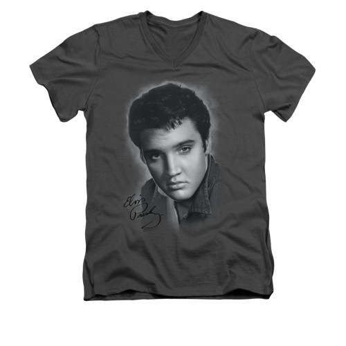 Elvis V-Neck T-Shirt Grey Portrait