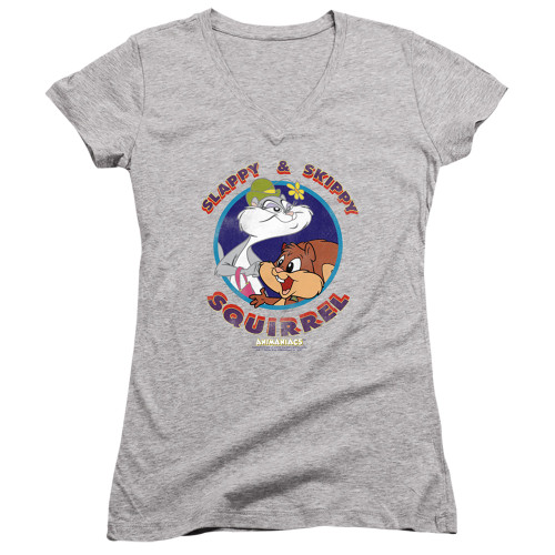Image for Animaniacs Girls V Neck T-Shirt - Slappy and Skippy Squirrel