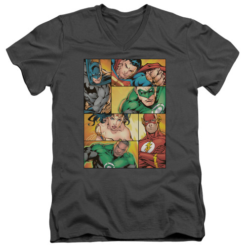 Image for Justice League of America V Neck T-Shirt - Hero Boxes