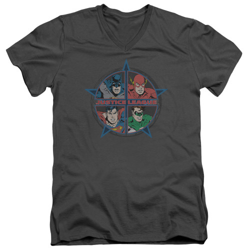 Image for Justice League of America V Neck T-Shirt - Four Heroes
