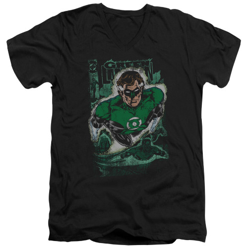 Image for Justice League of America V Neck T-Shirt - Green Lantern #1 Distress