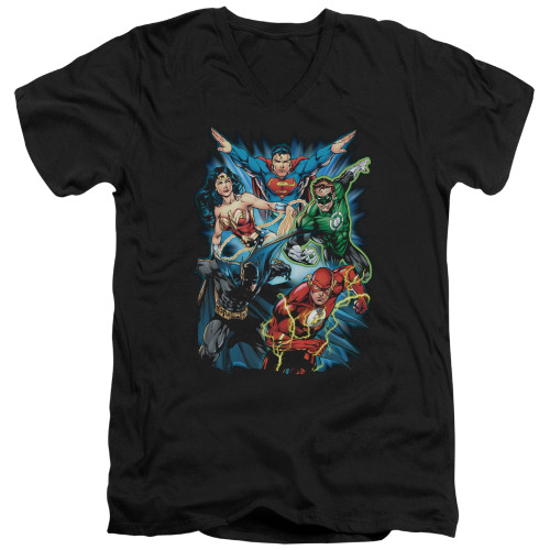 Image for Justice League of America V Neck T-Shirt - JL Assemble