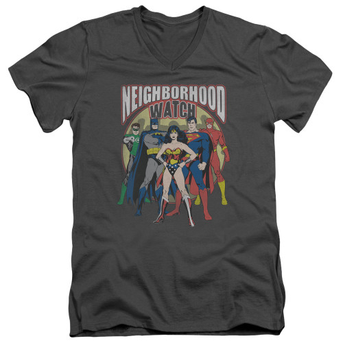 Image for Justice League of America V Neck T-Shirt - Neighborhood Watch