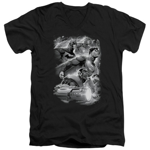 Image for Justice League of America V Neck T-Shirt - JL Atmospheric