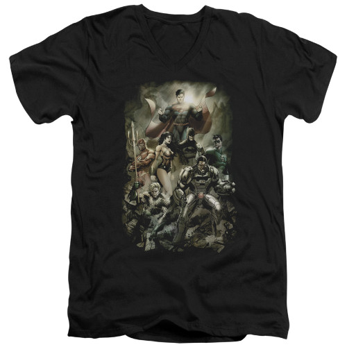 Image for Justice League of America V Neck T-Shirt - Aftermath