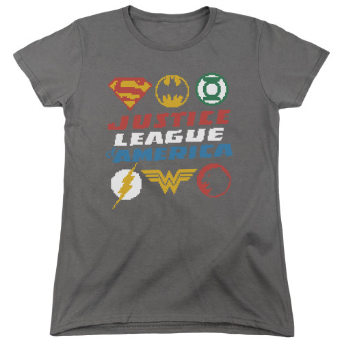 Image for Justice League of America Pixel Logos Woman's T-Shirt