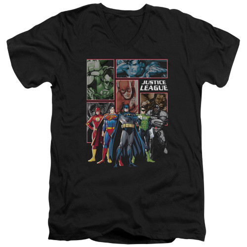 Image for Justice League of America V Neck T-Shirt - New JLA Panels