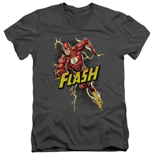 Image for Justice League of America V Neck T-Shirt - Bolt Run
