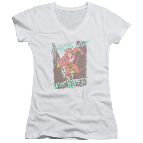 Image for Justice League of America Girls V Neck - Running Wild