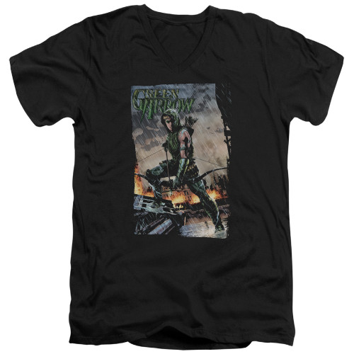 Image for Justice League of America V Neck T-Shirt - Fire and Rain