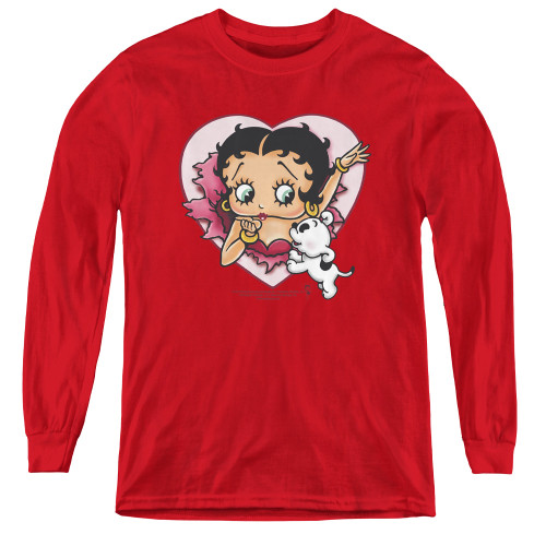 Image for Betty Boop Youth Long Sleeve T-Shirt - I Love Betty Red