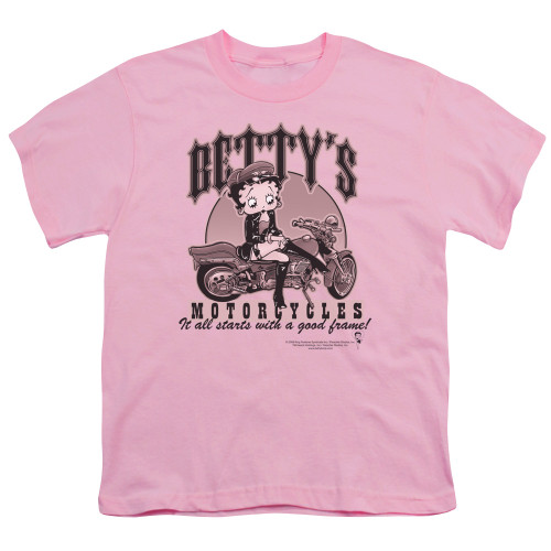 Image for Betty Boop Youth T-Shirt - Betty's Motorcycles On Pink