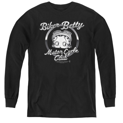 Image for Betty Boop Youth Long Sleeve T-Shirt - Chromed Logo