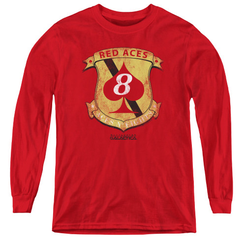 Image for Battlestar Galactica Youth Long Sleeve T-Shirt - Red Aces Badge
