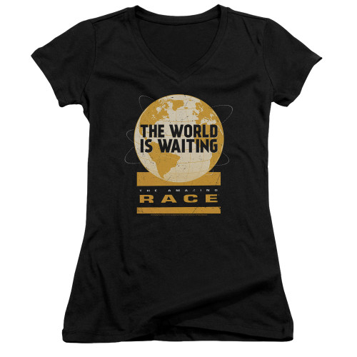 Image for The Amazing Race Girls V Neck T-Shirt - Waiting World